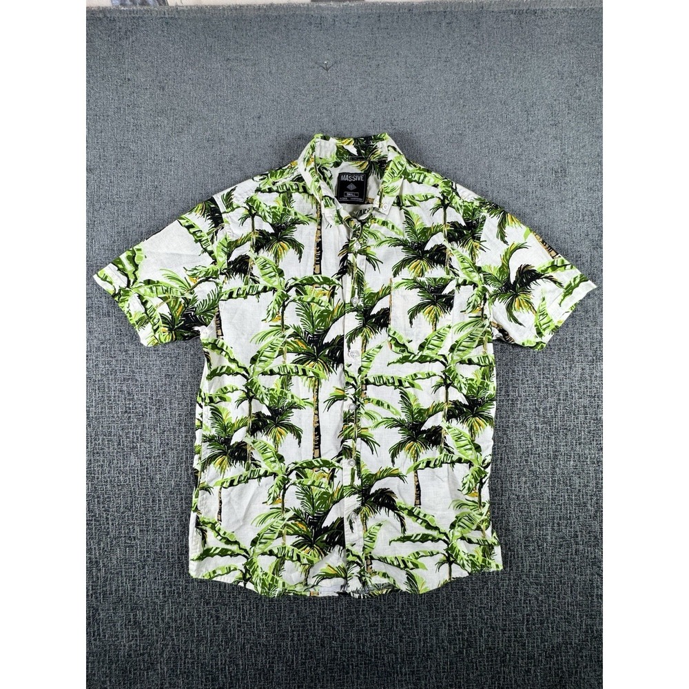 Massive Shirt Mens S Hawaiian Palm Trees 100% Cotton Short Sleeve Casual Beach